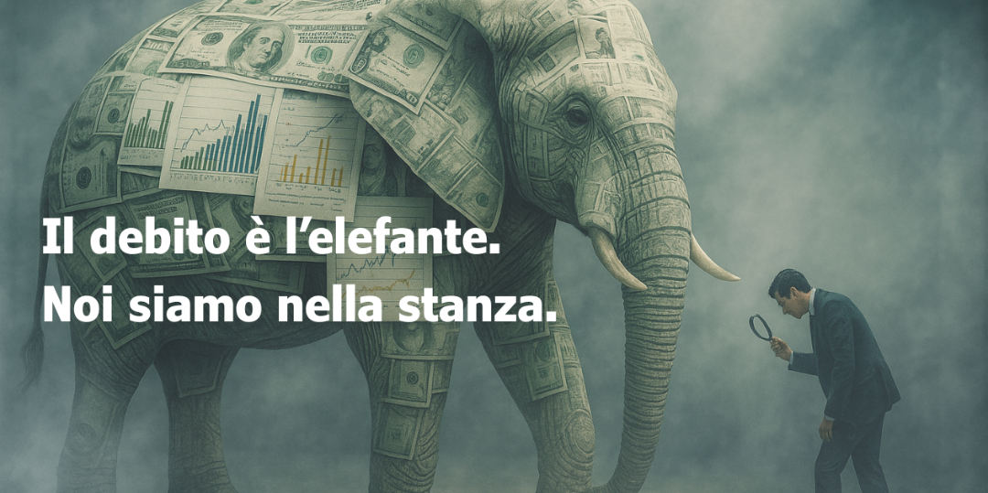 Rappresentazione visiva dell'articolo: Il debito è l’elefante. Noi siamo nella stanza.